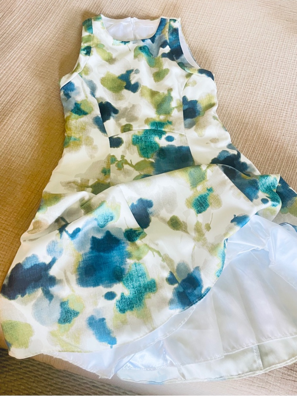 New Sleeveless Floral‎ Watercolor A-Line Dress in Teal & Olive - Picture 5 of 8